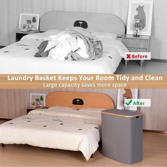 Laundry Hamper 150L with 2 Removable Inner Bags for Clothes Toys Towels, Grey - Picture 14 of 16